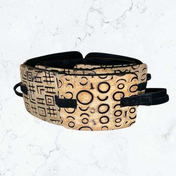 Plastic Faux Wood Carved Boho Y2K Tie Belt - Picture 1 of 5